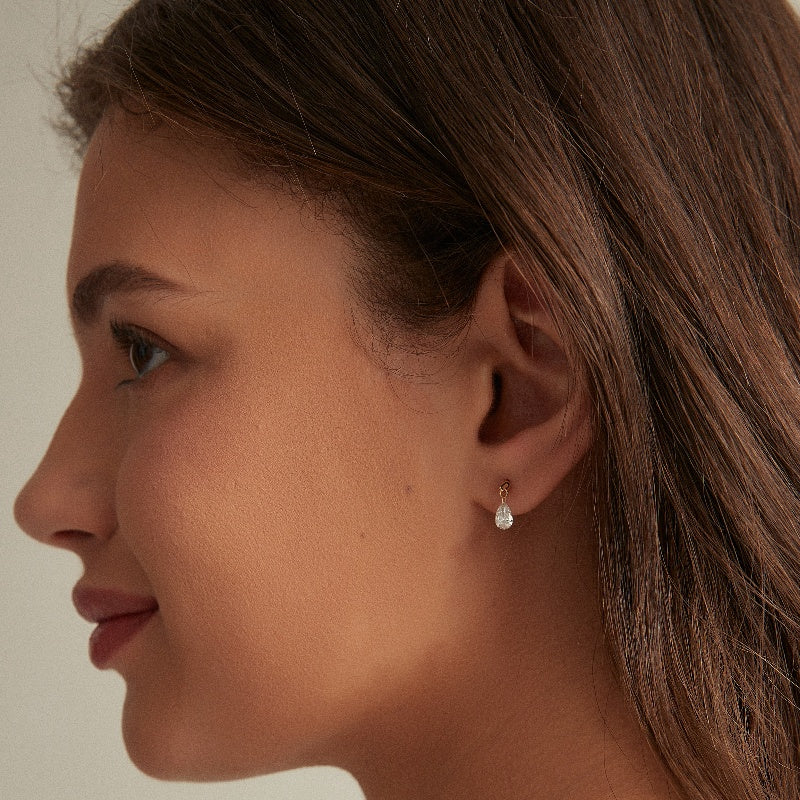 Floating Pear Diamond Charm Threaded Stud Earring - LTM JEWELS
