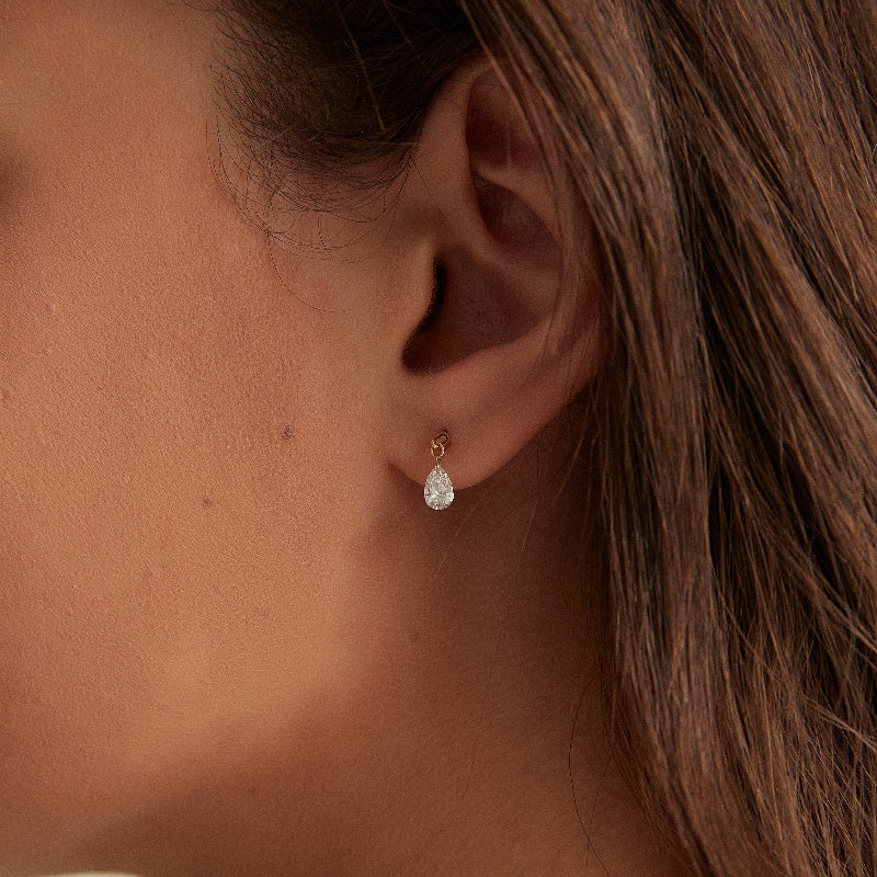 Floating Pear Diamond Charm Threaded Stud Earring - LTM JEWELS