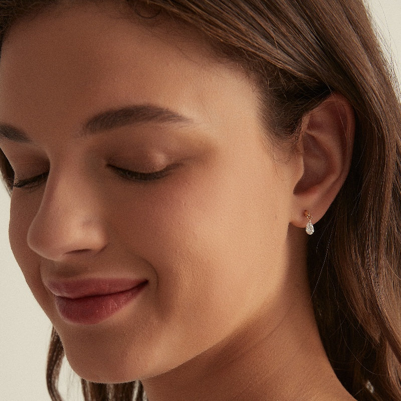 Floating Pear Diamond Charm Threaded Stud Earring - LTM JEWELS