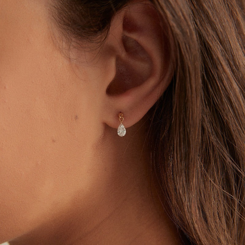 Floating Pear Diamond Charm Threaded Stud Earring - LTM JEWELS