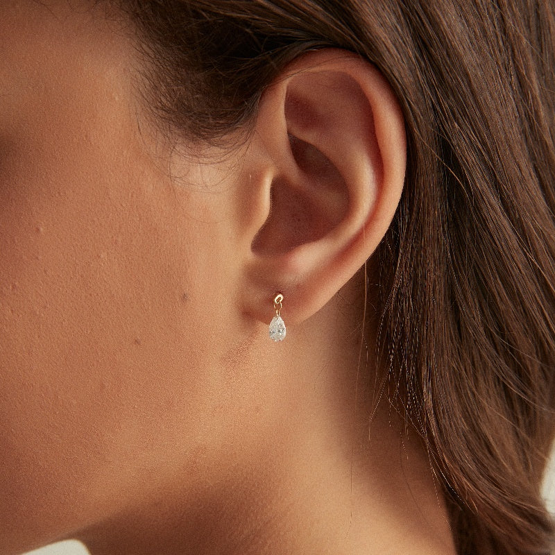 Floating Pear Diamond Charm Threaded Stud Earring - LTM JEWELS