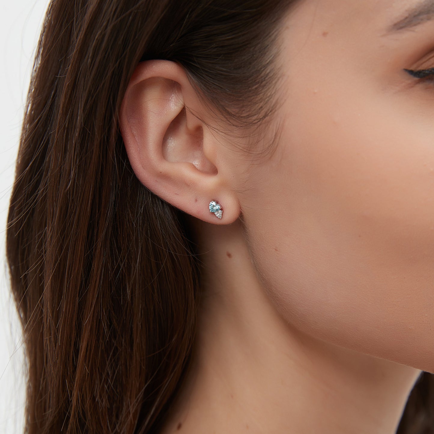 Blue Heart Diamond Threaded Stud Earring