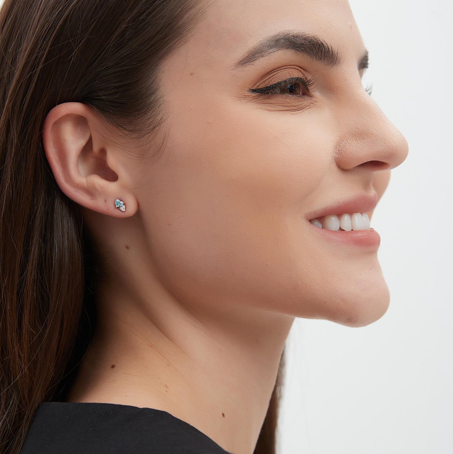 Blue Heart Diamond Threaded Stud Earring - LTM JEWELS