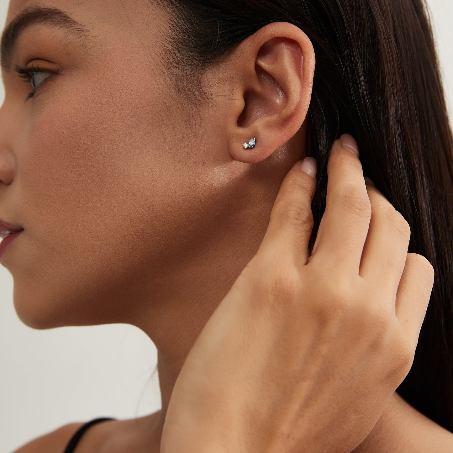 Blue Marquise Helix Piercing Earring Studs with Lab-Grown Diamond – Ethical, Elegant & Sustainable | LTM Jewels