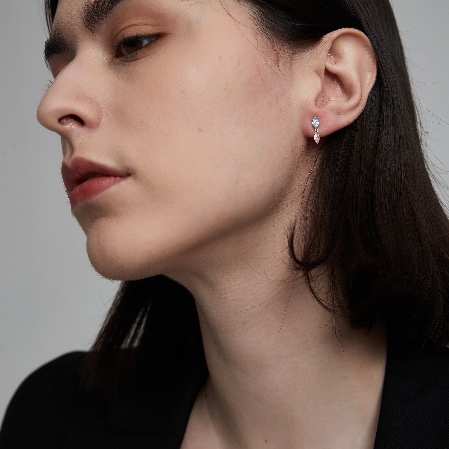 Floating Blue and Pink Marquise Diamond Threaded Stud Earring