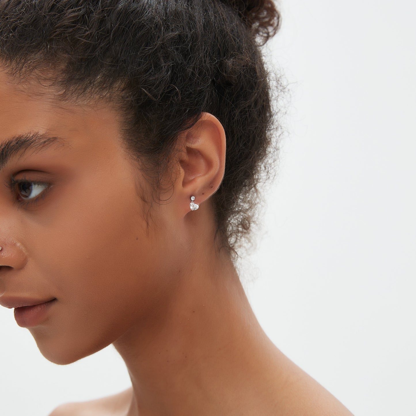 Floating Heart Cut Diamond Threaded Stud Earring - LTM JEWELS
