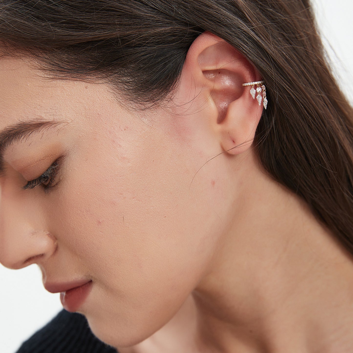 Floating Kite-shaped Diamond Ear Cuff