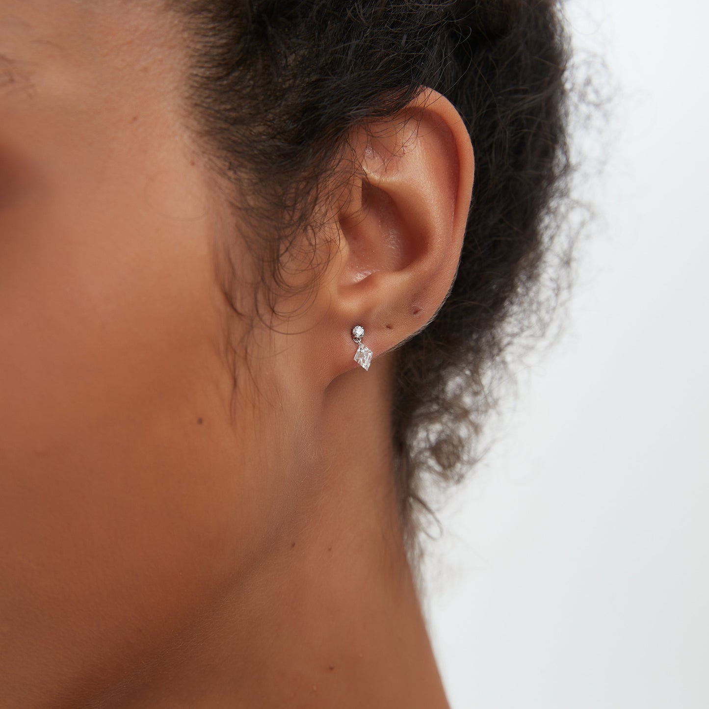 Floating Lozenge Cut Diamond Threaded Stud Earring - LTM JEWELS