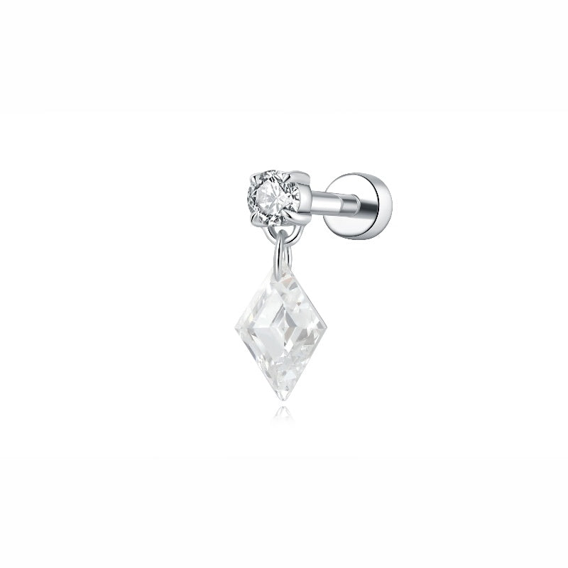 Floating Lozenge Cut Diamond Threaded Stud Earring - LTM JEWELS