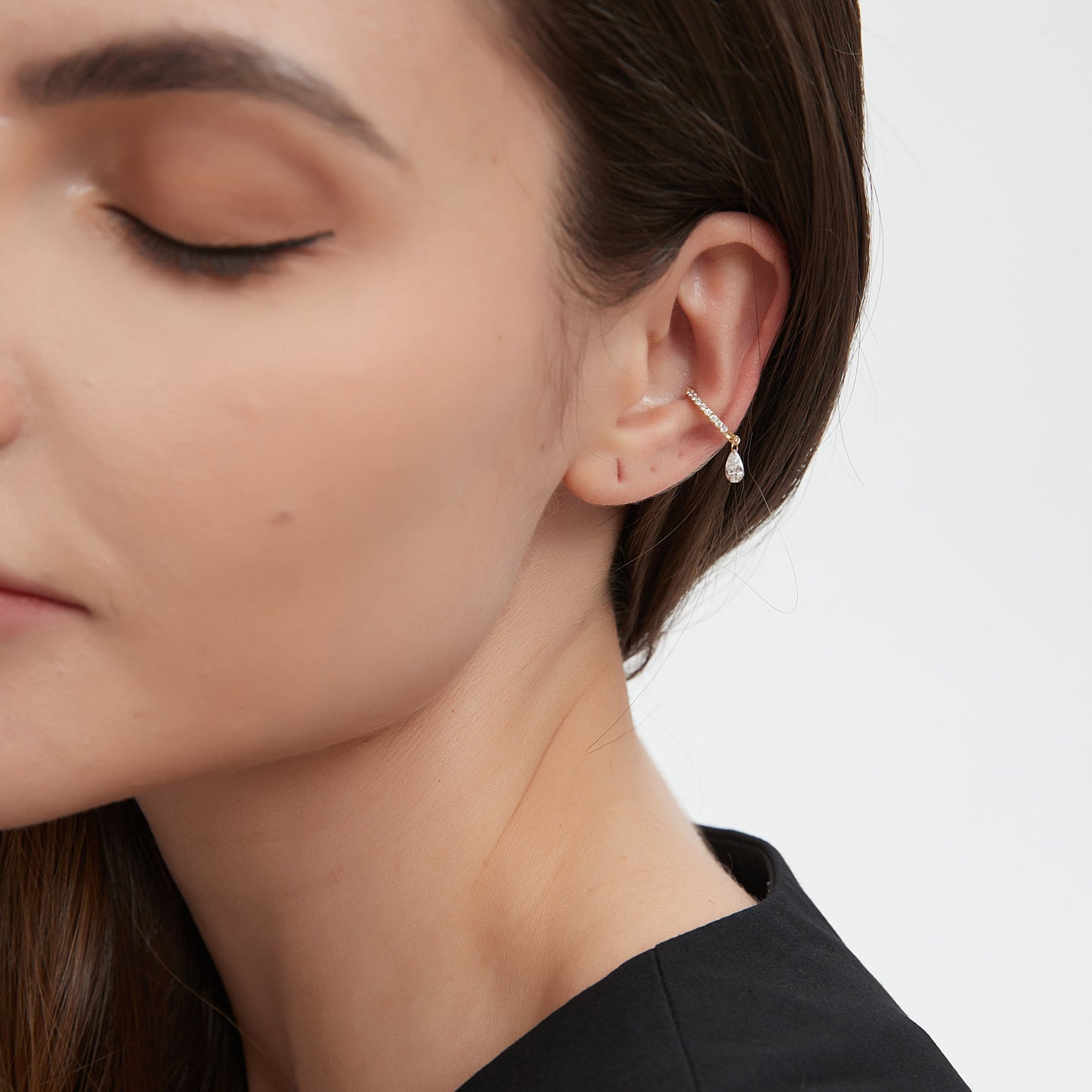 Floating Pear Diamond Ear Cuff - LTM JEWELS