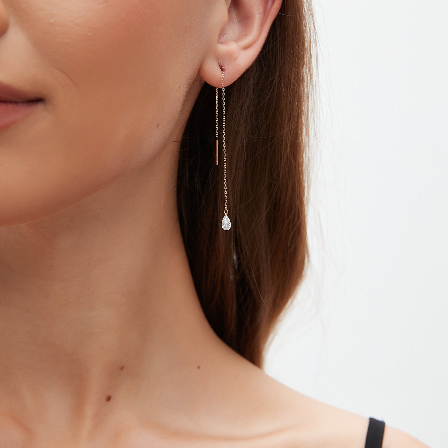Floating Pear Diamond Threader Earring - LTM JEWELS