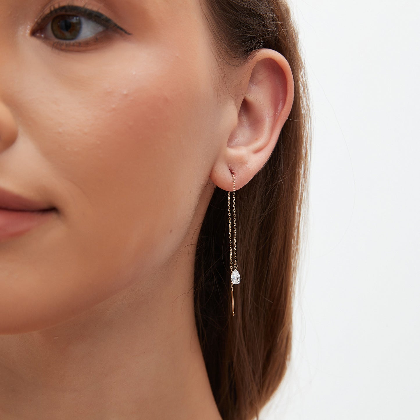 Floating Pear Diamond Threader Earring - LTM JEWELS