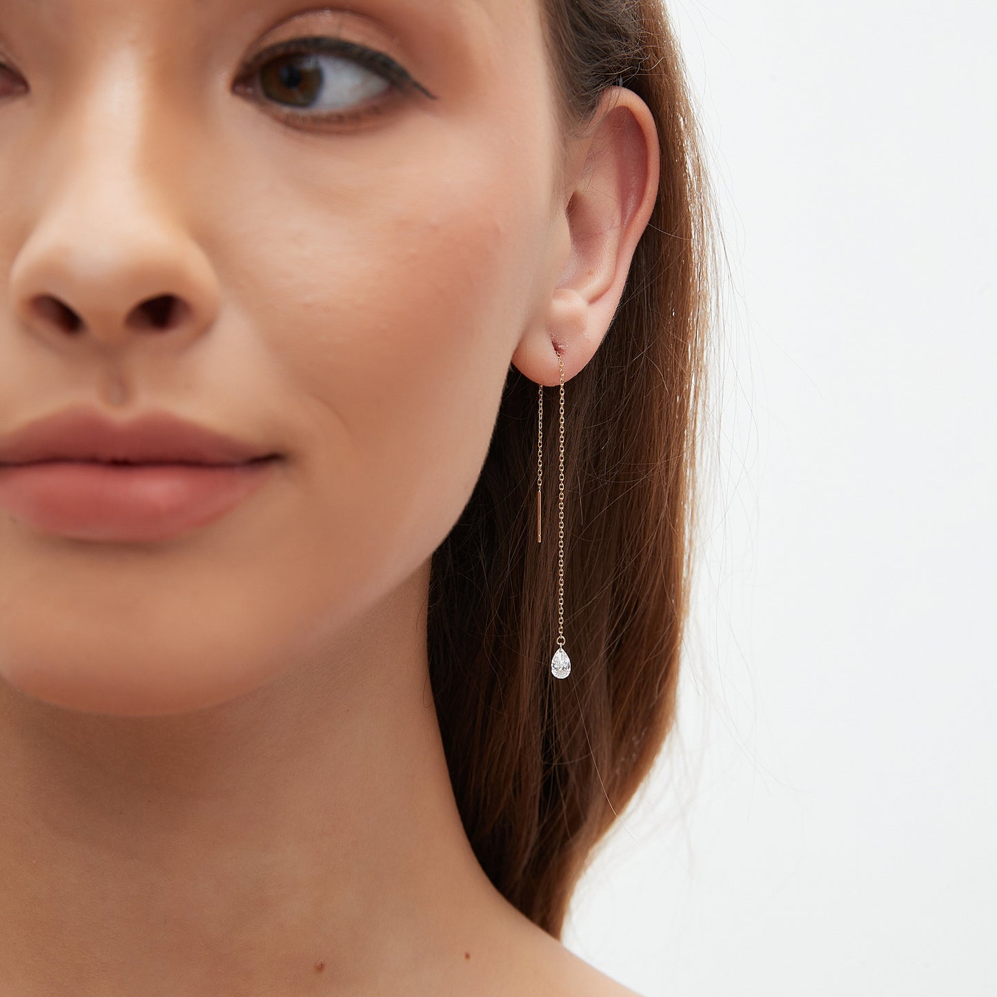 Floating Pear Diamond Threader Earring - LTM JEWELS