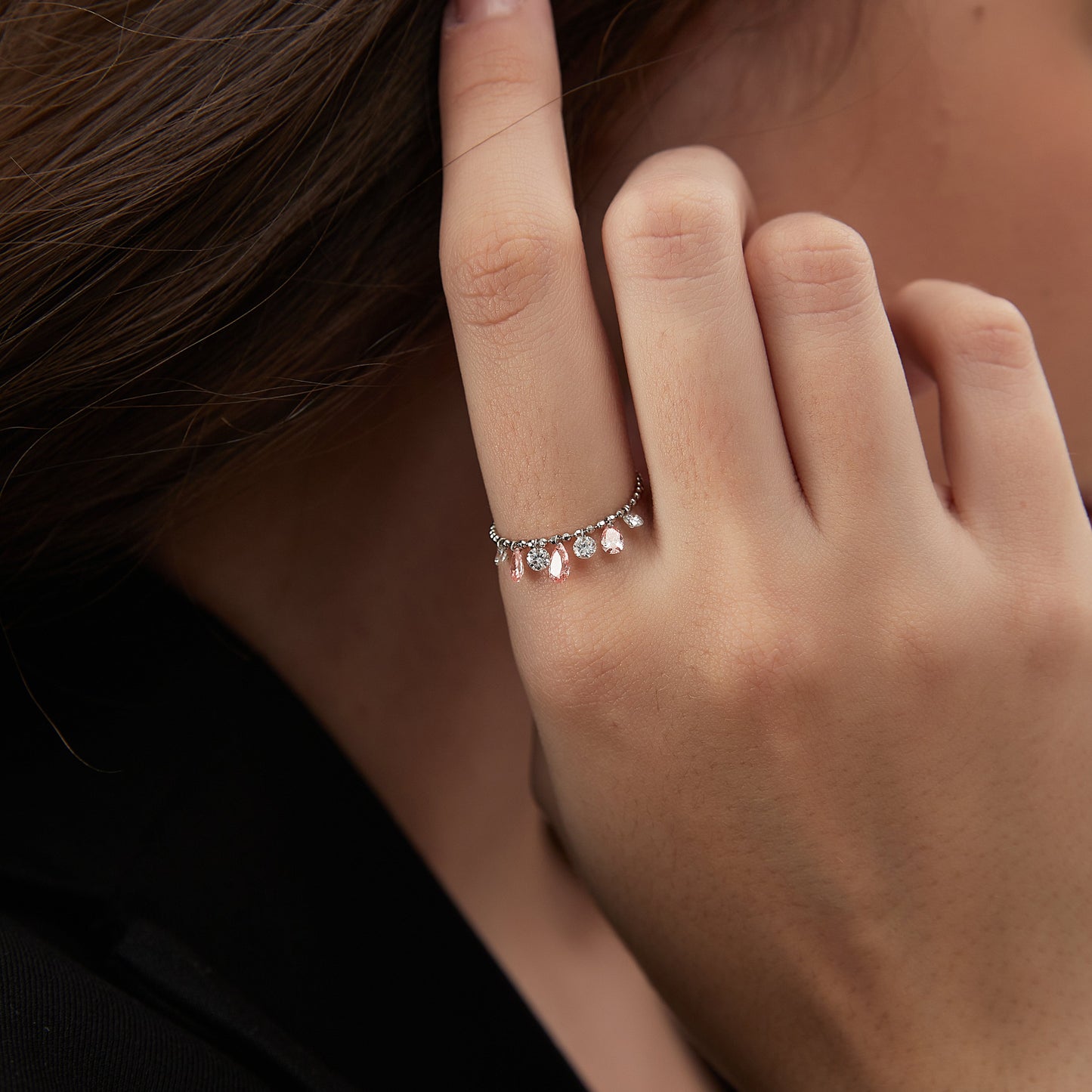 Floating Pink Multiple Diamond Chain Ring - LTM JEWELS