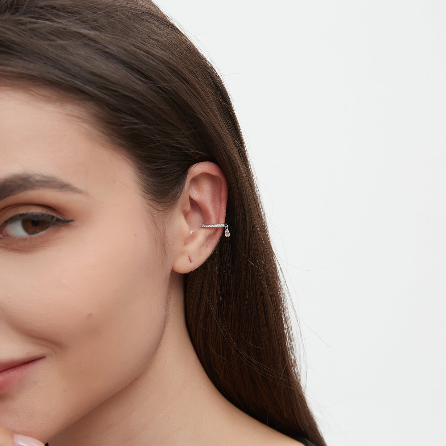 Floating Pink Pear Diamond Ear Cuff - LTM JEWELS