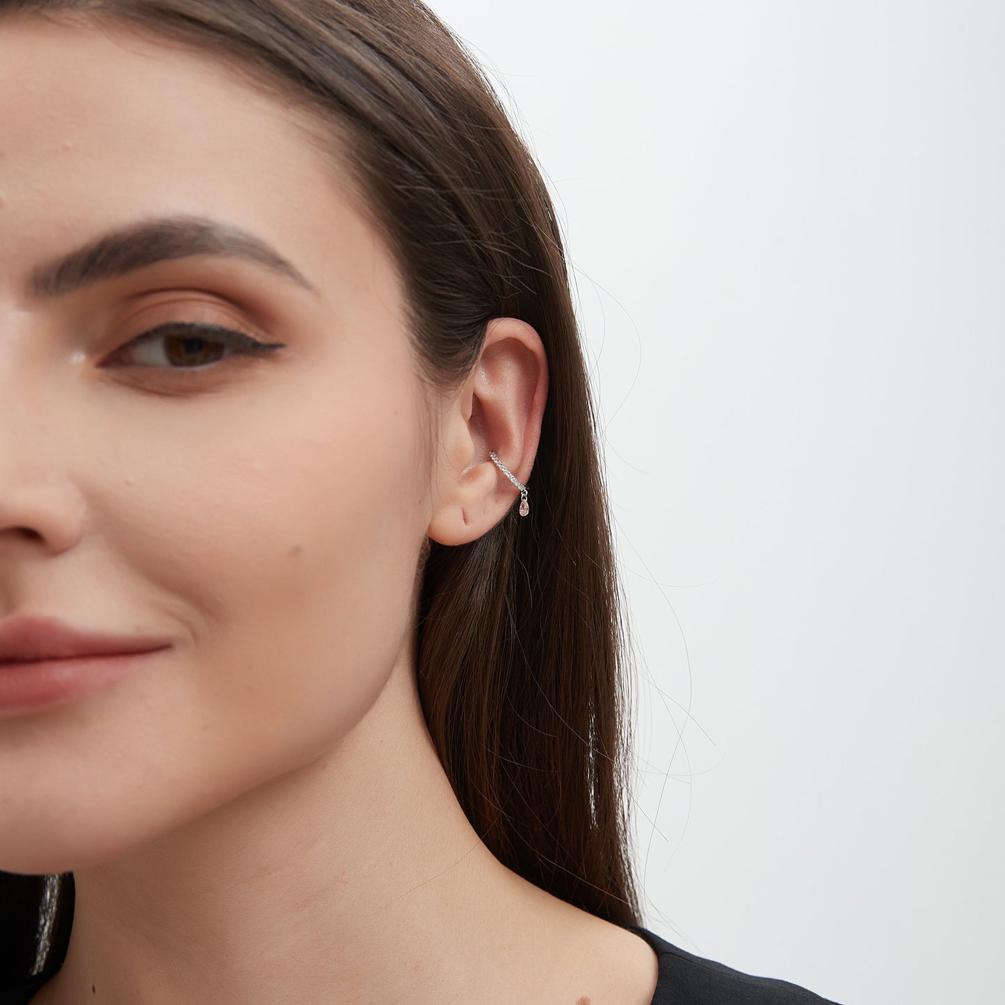 Floating Pink Pear Diamond Ear Cuff - LTM JEWELS
