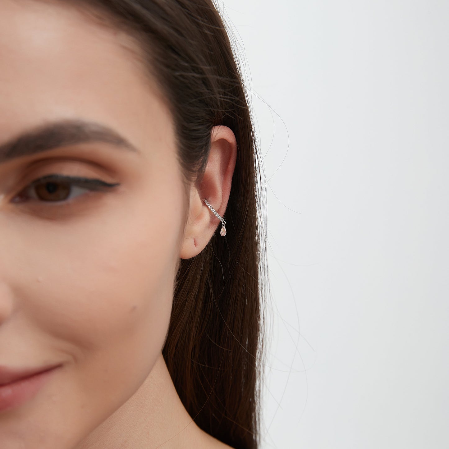 Floating Pink Pear Diamond Ear Cuff - LTM JEWELS