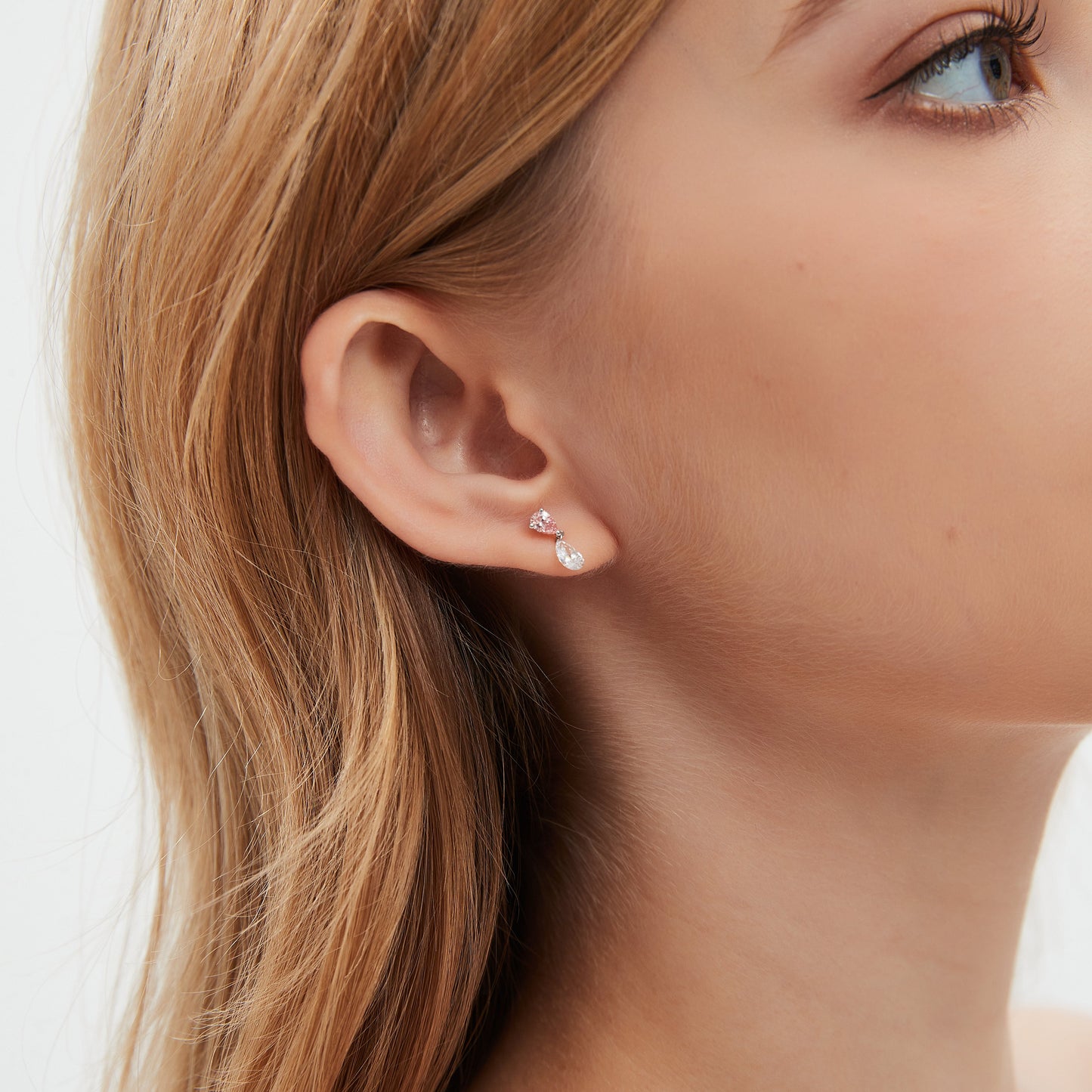 Floating Pink Pear Diamond Threaded Stud Earring - LTM JEWELS