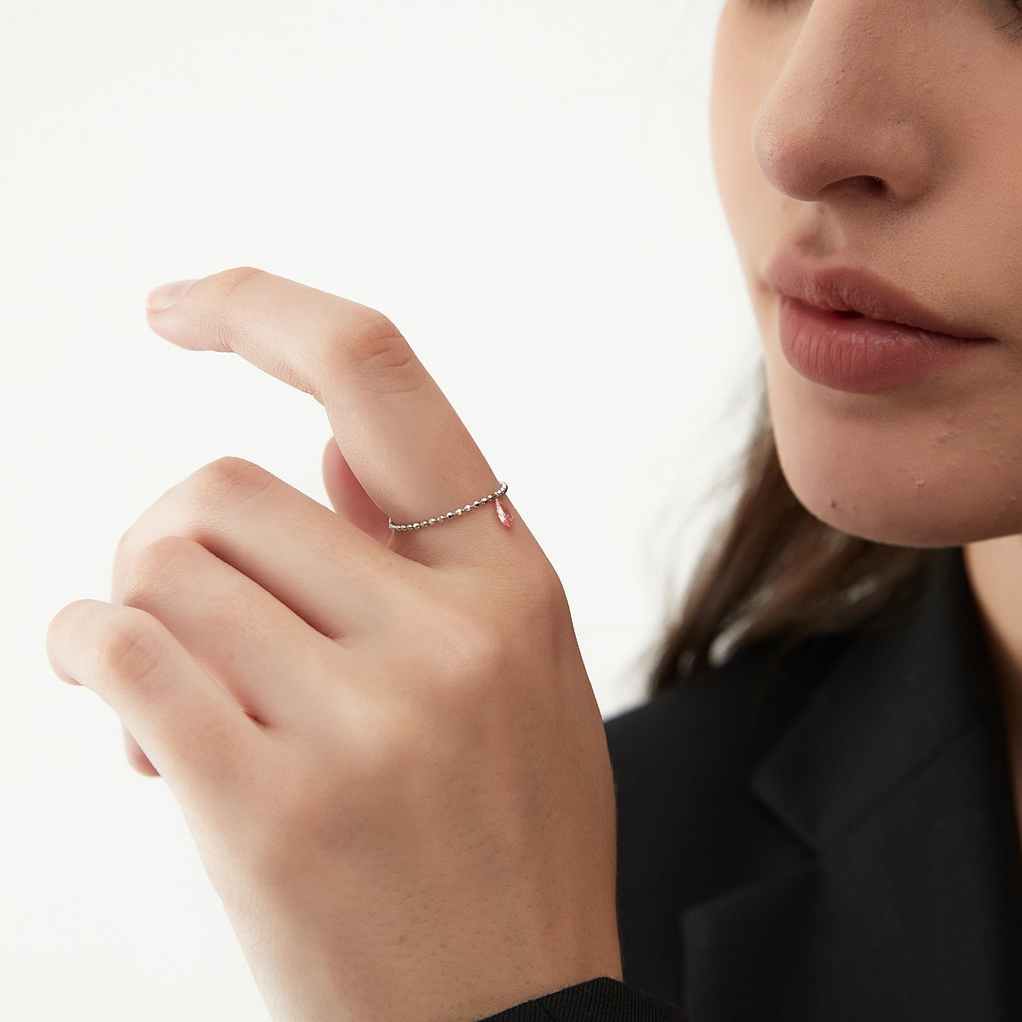 Floating Pink Single Diamond Chain Ring - LTM JEWELS