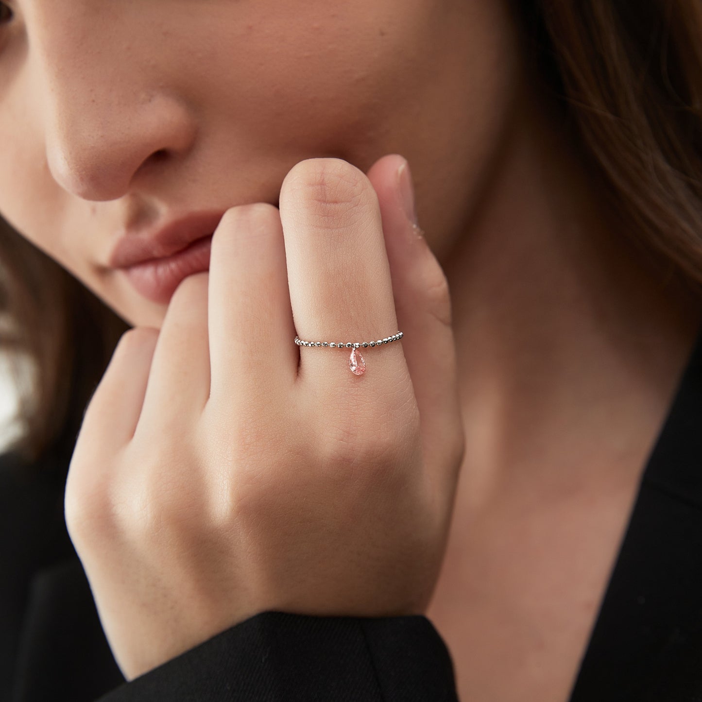 Floating Pink Single Diamond Chain Ring - LTM JEWELS