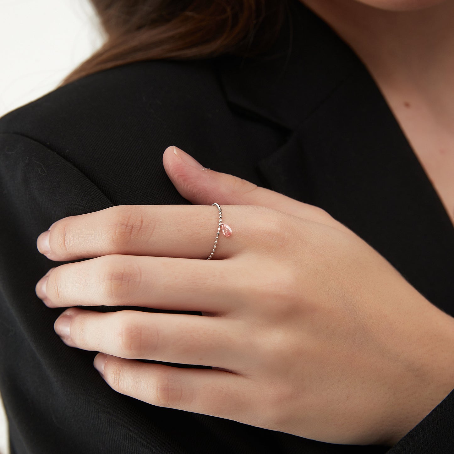 Floating Pink Single Diamond Chain Ring - LTM JEWELS
