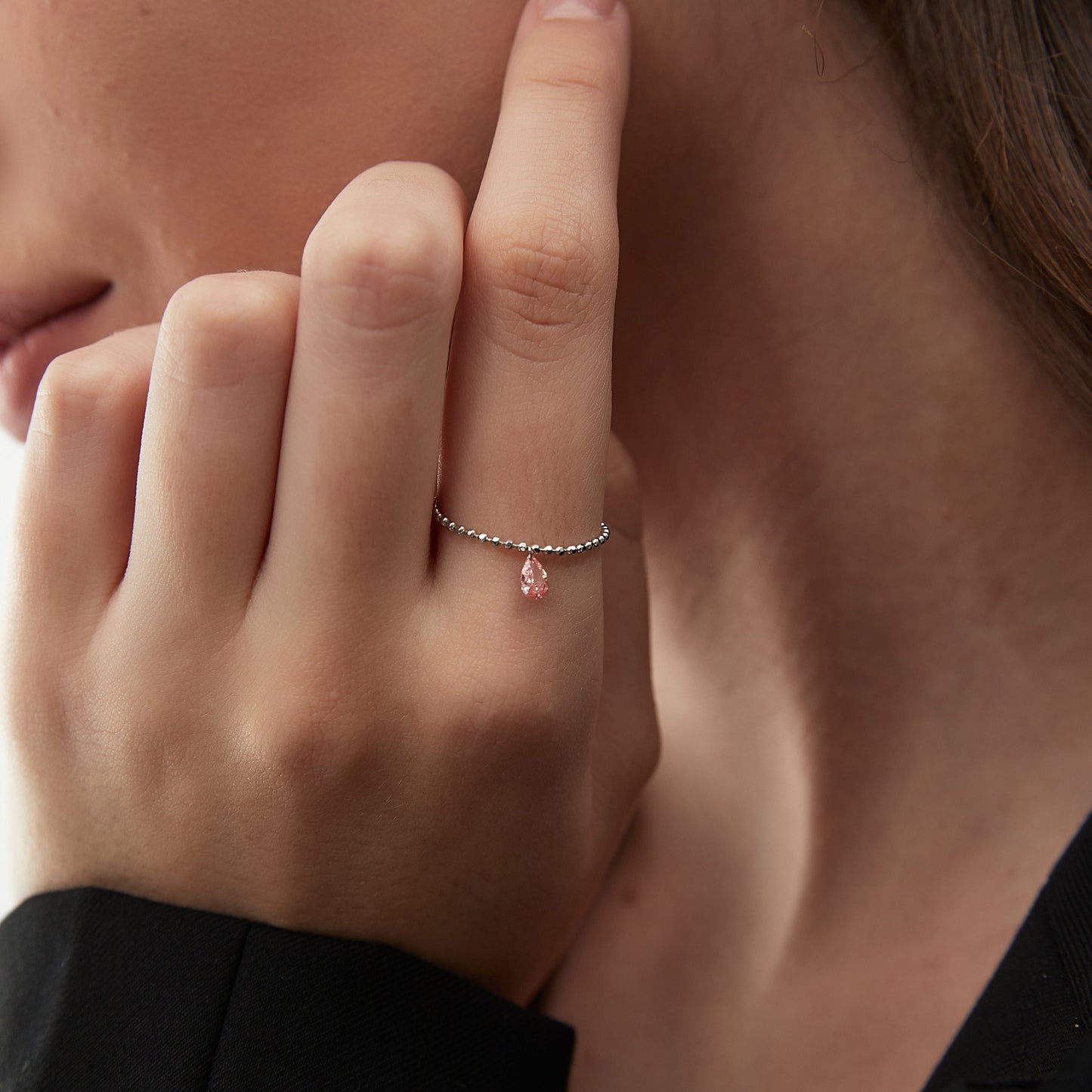 Floating Pink Single Diamond Chain Ring - LTM JEWELS