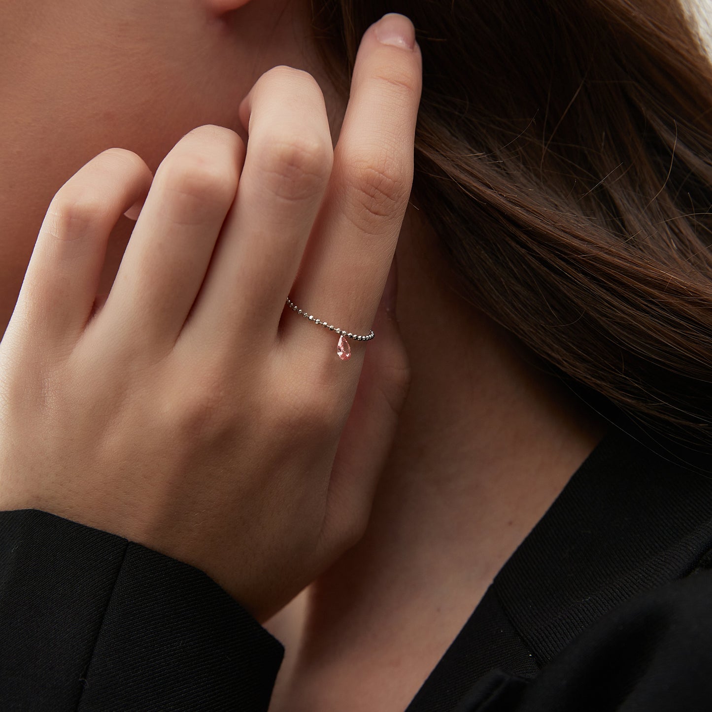 Floating Pink Single Diamond Chain Ring - LTM JEWELS