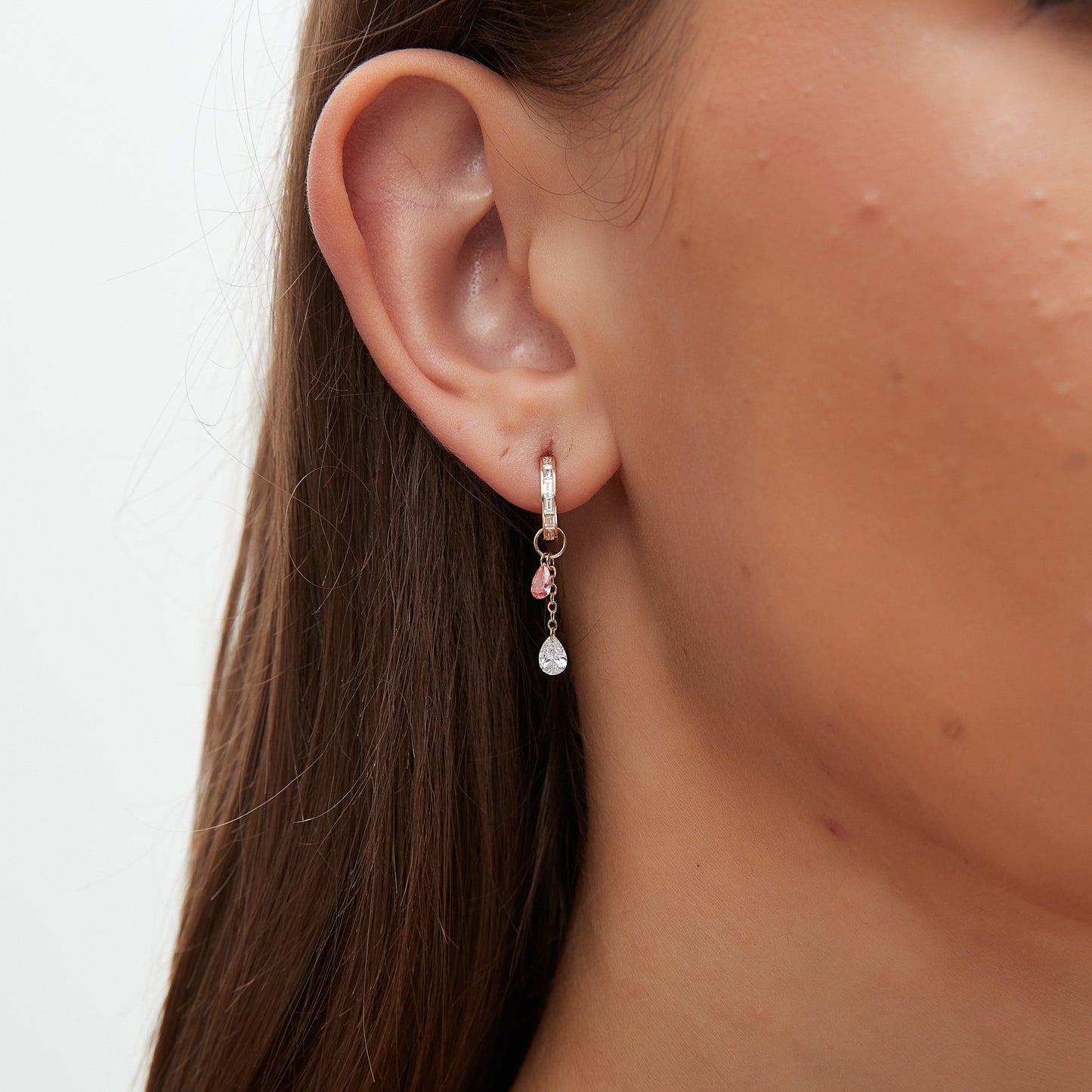 Floating Pink/White Pear Diamond Charm Earring - LTM JEWELS