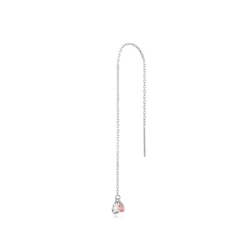 Floating Pink/White Pear Diamond Threader Earring