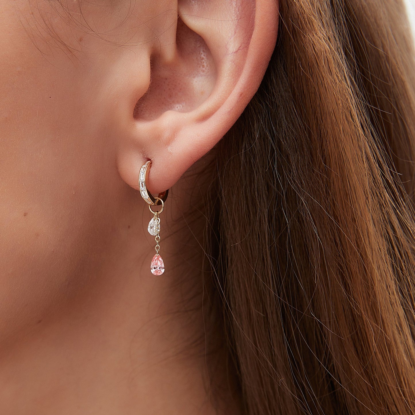 Floating White/Pink Diamond Charm Earring - LTM JEWELS