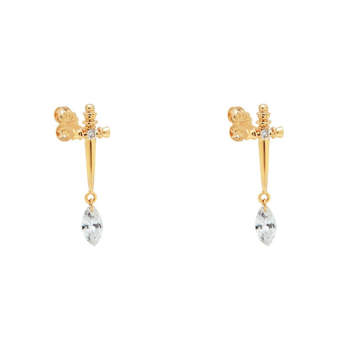 Floating Marquise Diamond Charm Threaded Sword Stud Earring