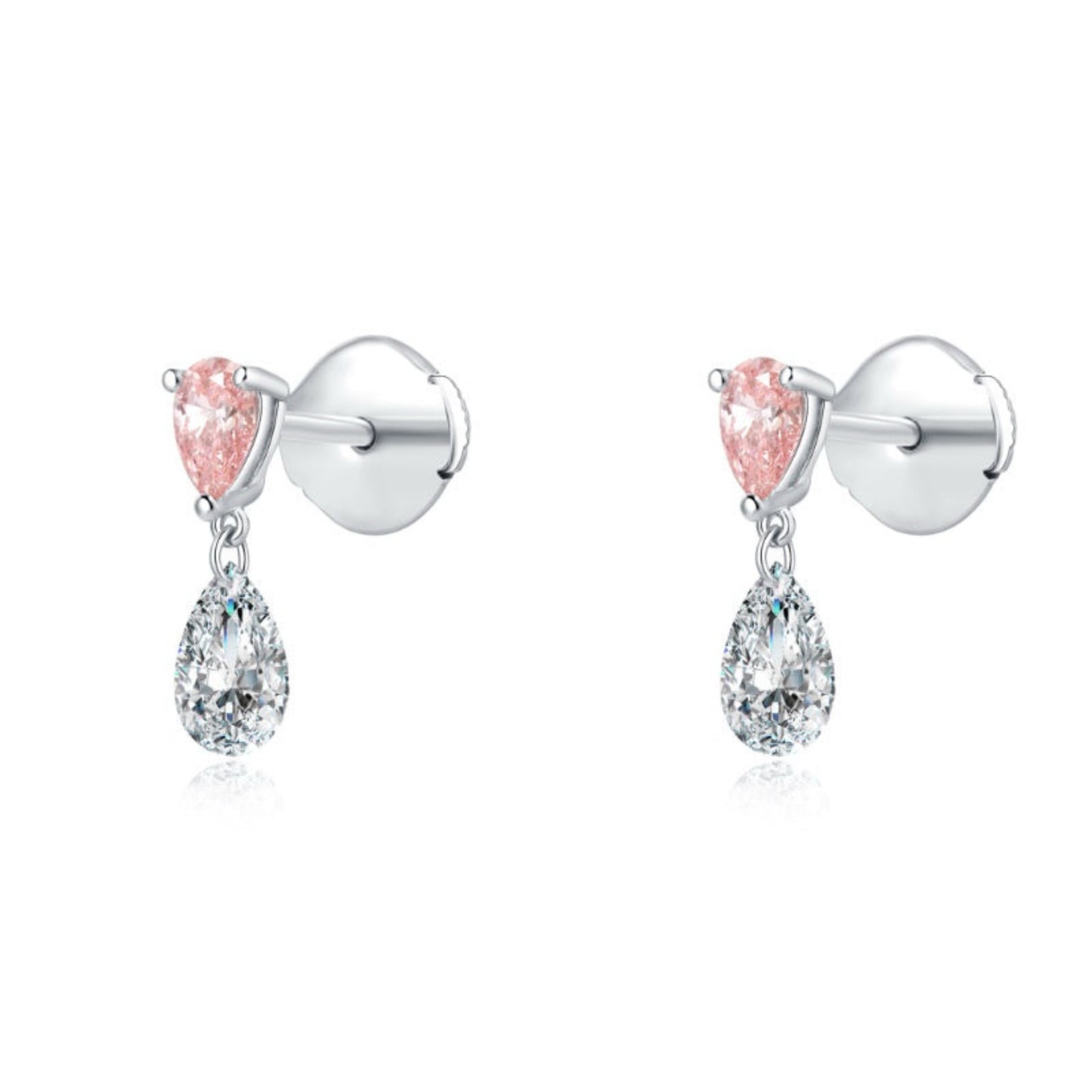 Floating Pink Pear Diamond Threaded Stud Earring