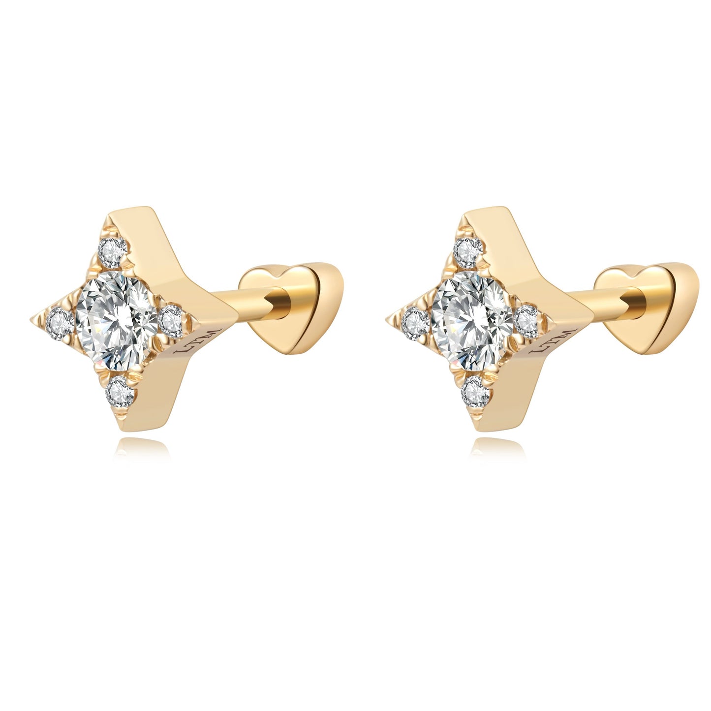Natural Diamond Cut Threaded Star Stud Earring