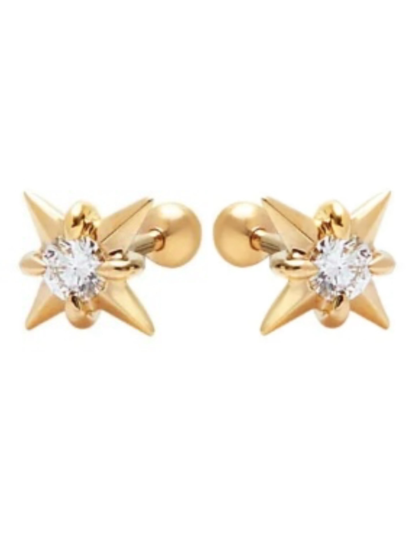 Natural Diamond Threaded Star Stud Earring