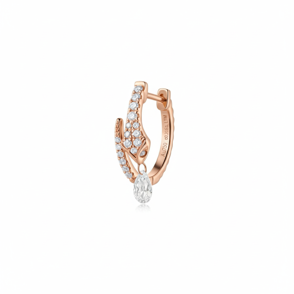 Serpentine Snake Pavé White Diamond Pear Drop Hoop | Architectural Rhythm