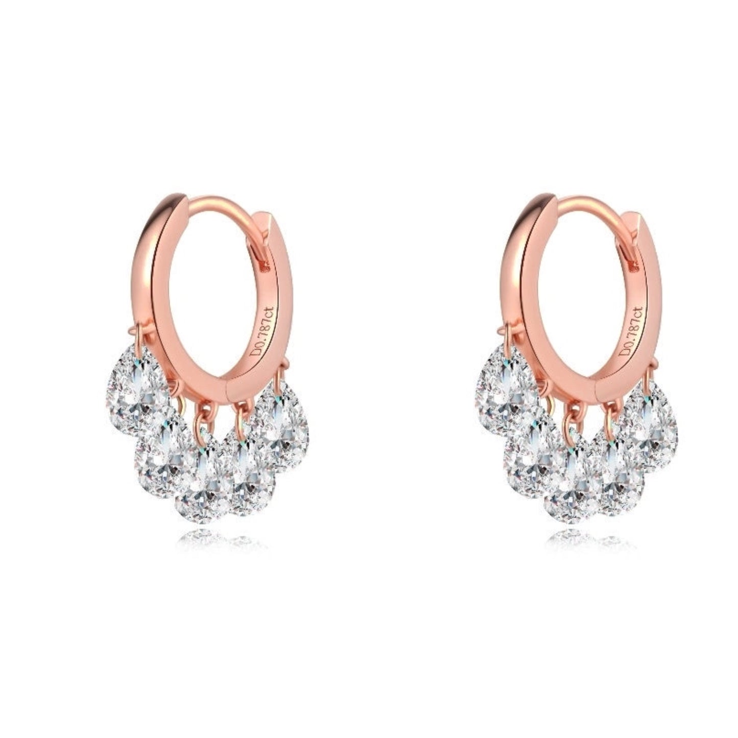 18K Solid Gold 5 Pear Lab Grown Diamond Floating Charm Hoop Earring | LTM JEWELS Minimalist Fine Jewelry