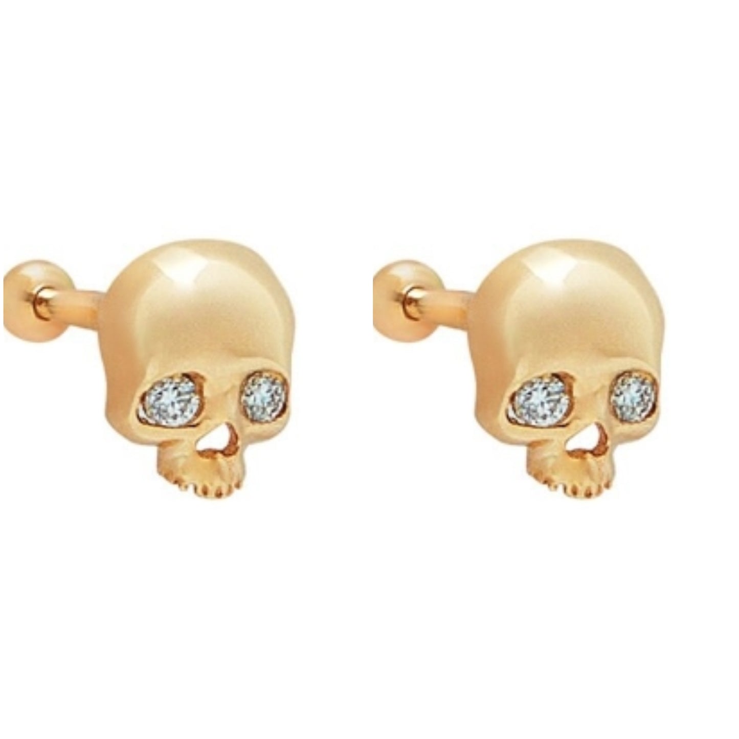 Natural Diamond Threaded Skull Stud Earring