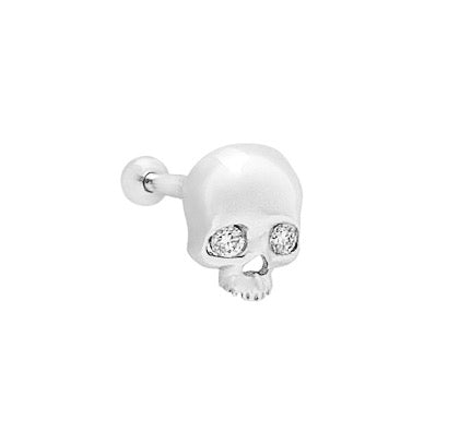 Natural Diamond Threaded Skull Stud Earring