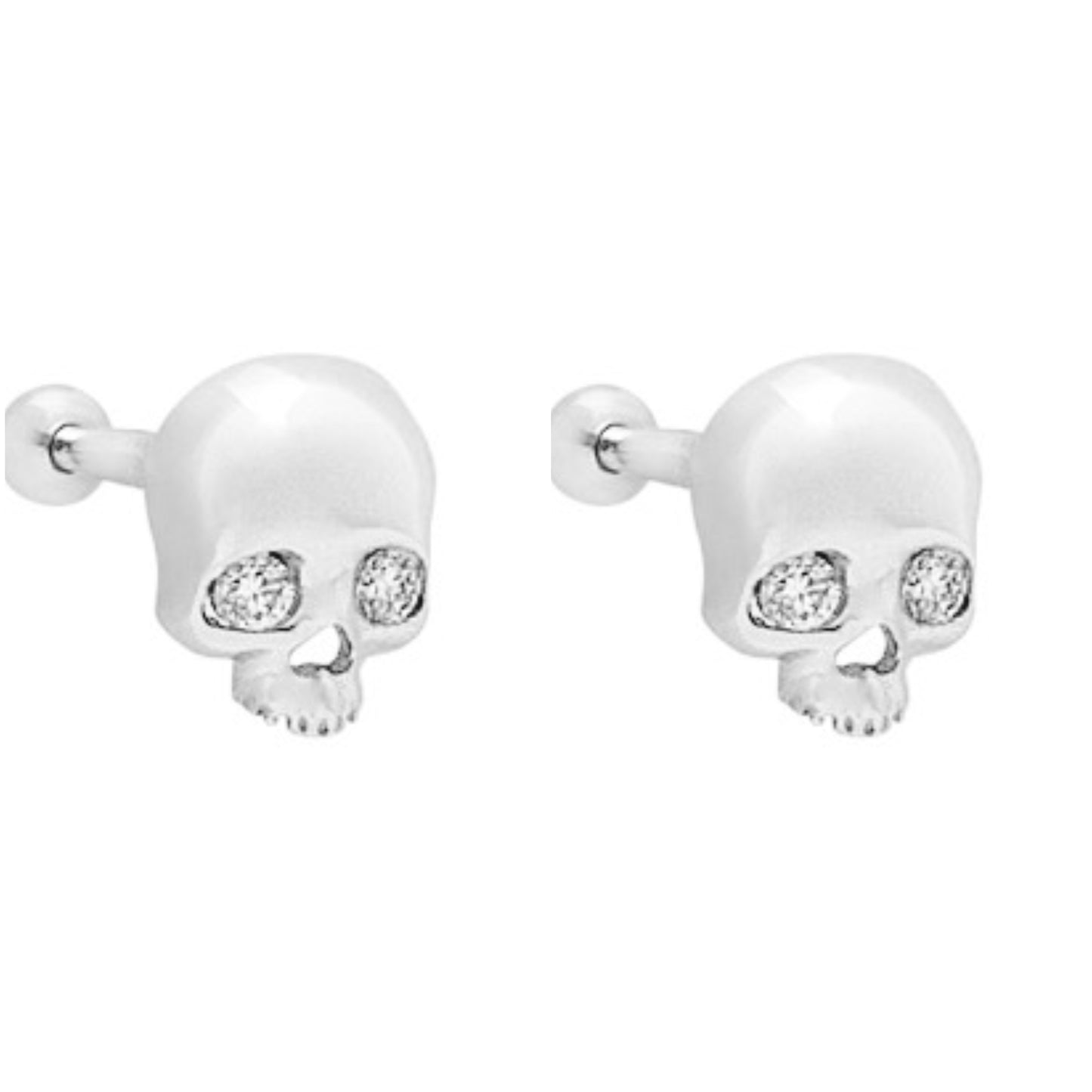 Natural Diamond Threaded Skull Stud Earring