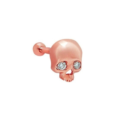 Natural Diamond Threaded Skull Stud Earring