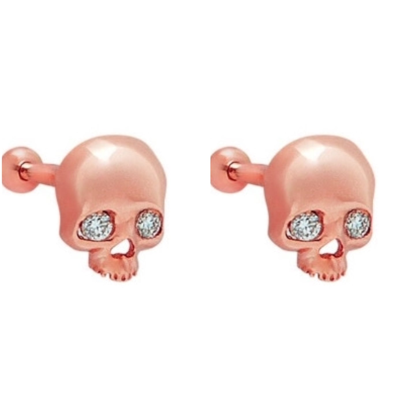 Natural Diamond Threaded Skull Stud Earring