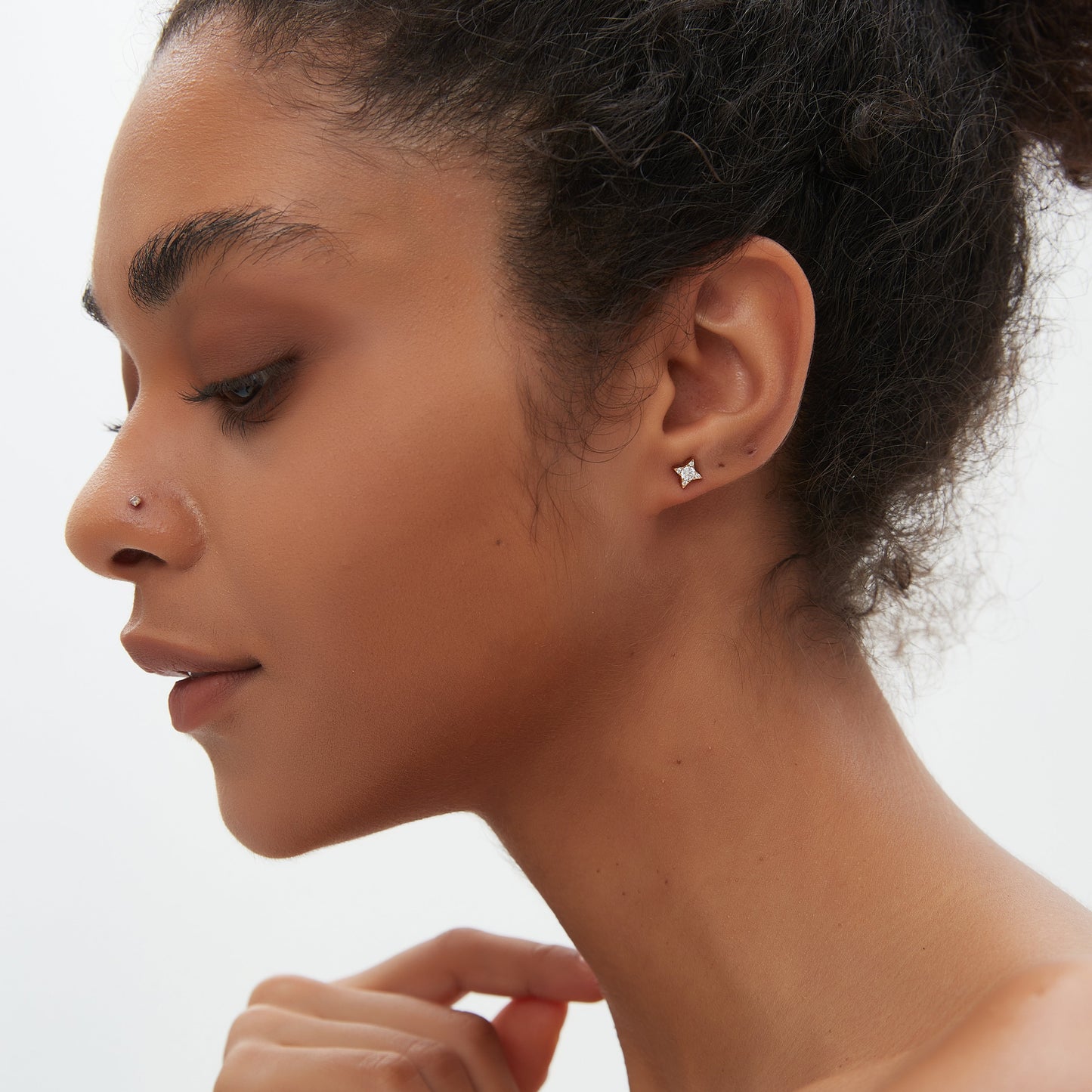 Natural Diamond Cut Threaded Star Stud Earring - LTM JEWELS
