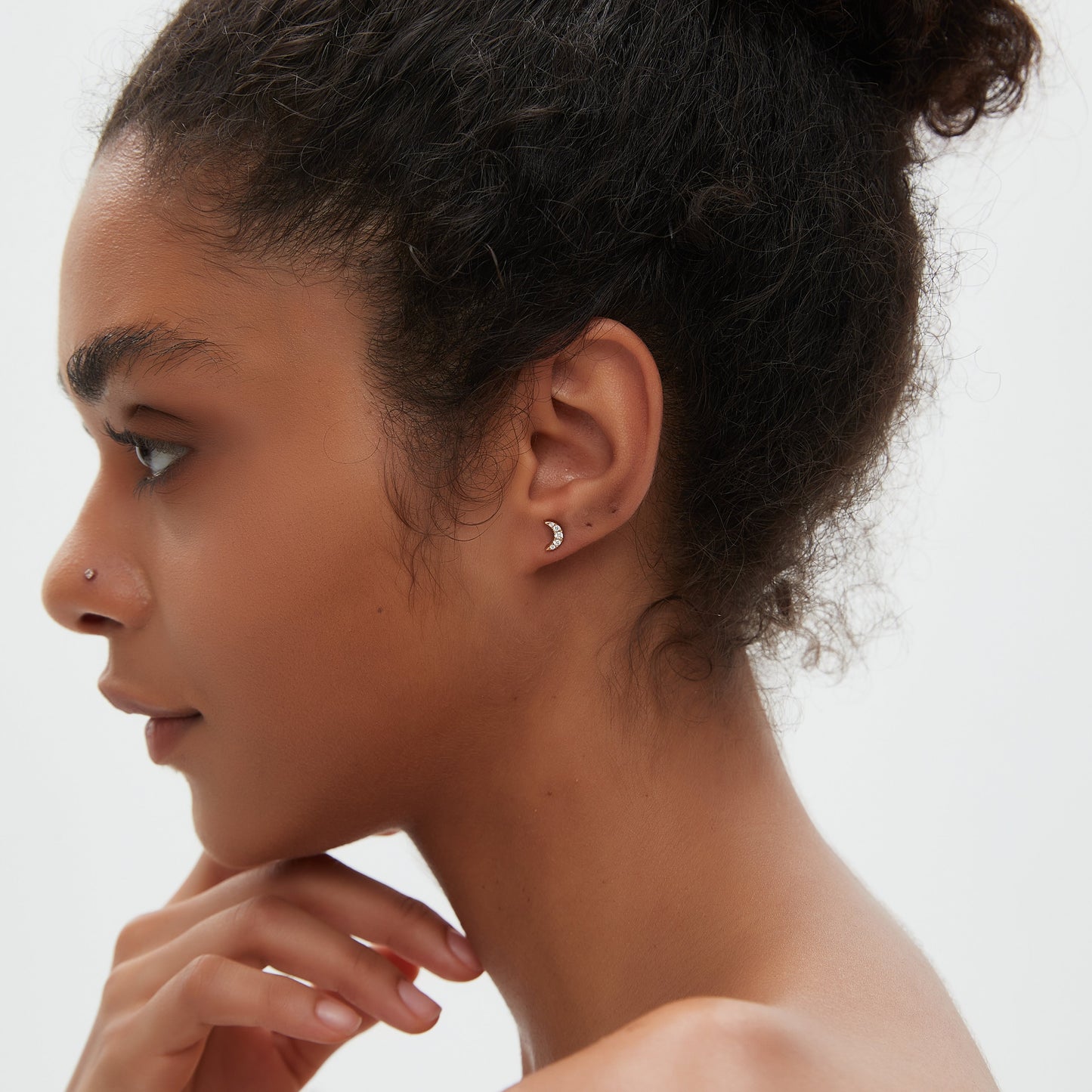 Natural Diamond Threaded Moon Stud Earring - LTM JEWELS