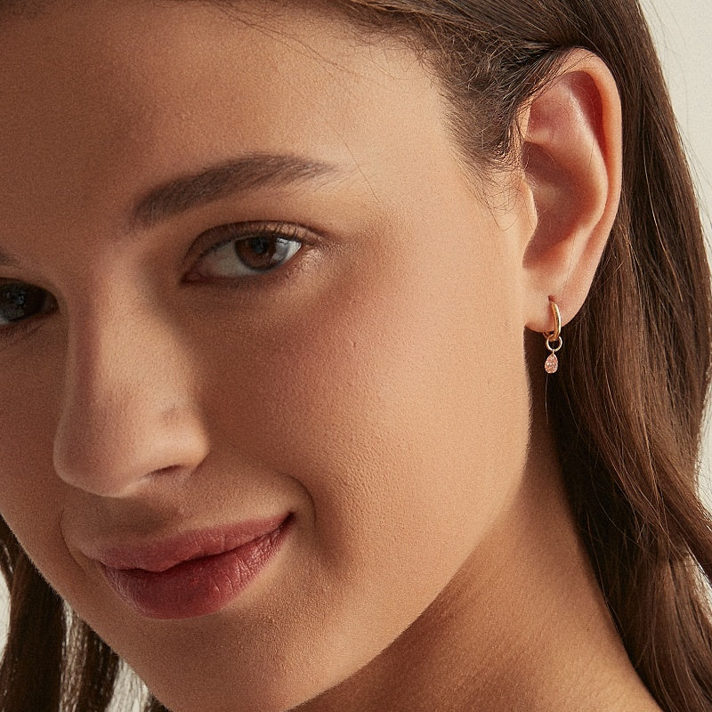 Pear Floating Pink Diamond Charm Earring - LTM JEWELS