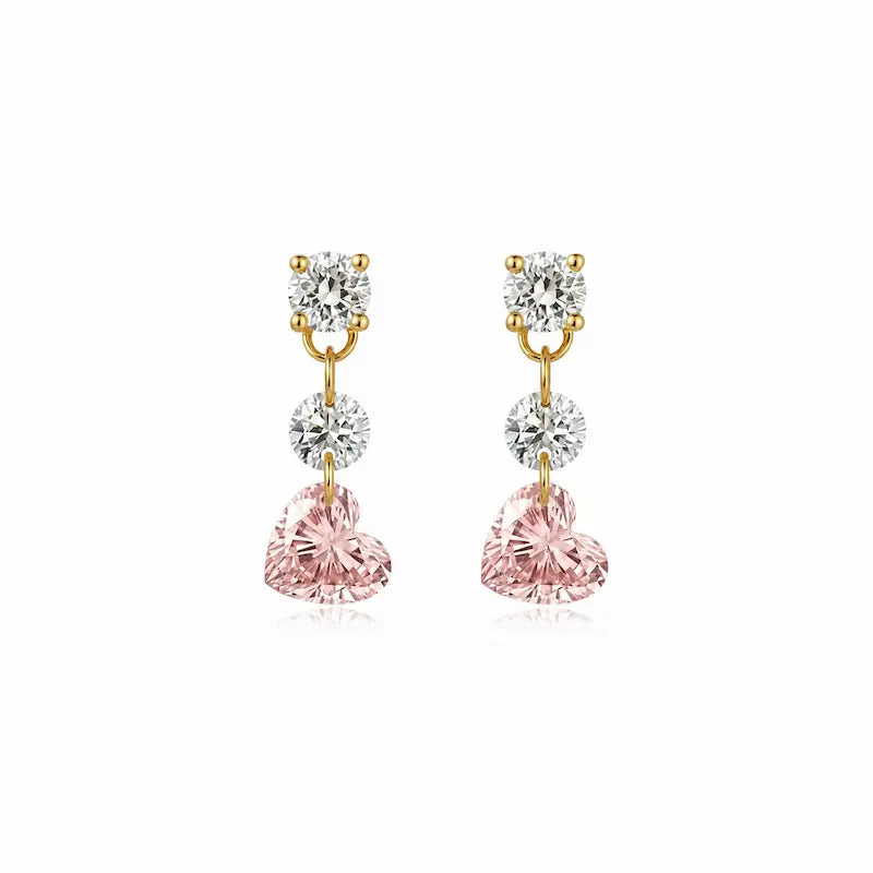 Pink_Heart_Floating_Diamond_Stud_in_18K_yellow Gold pair