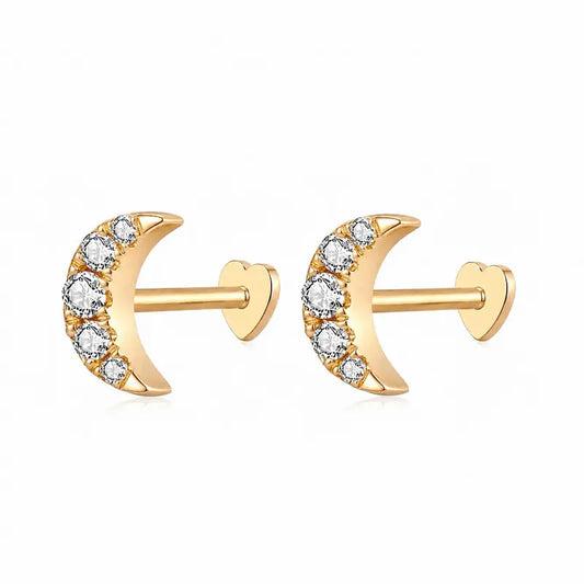 Crescent Moon Pavé Threaded Stud | Lunar Whisper