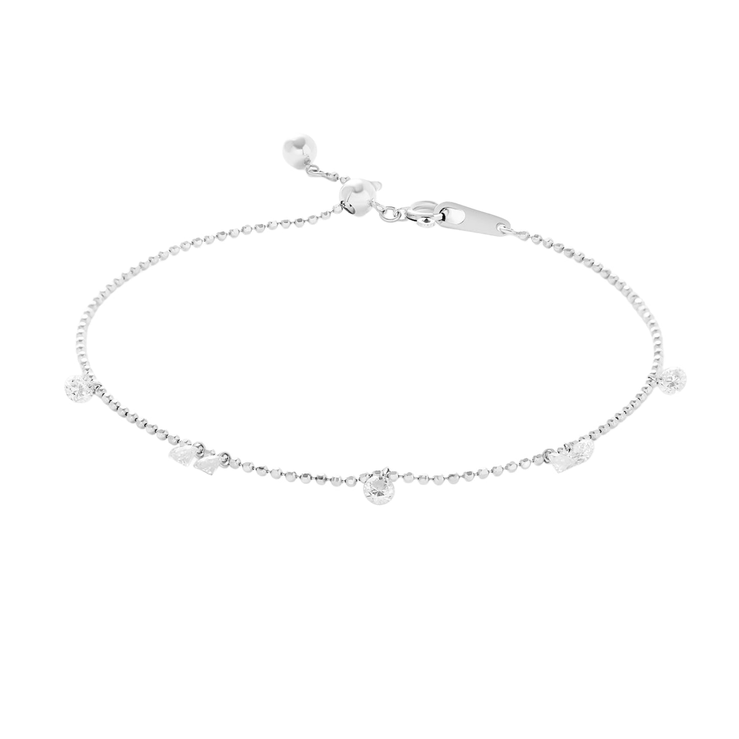 Seven Drilled Diamond Bracelet in 18K solid gold with floating diamonds.