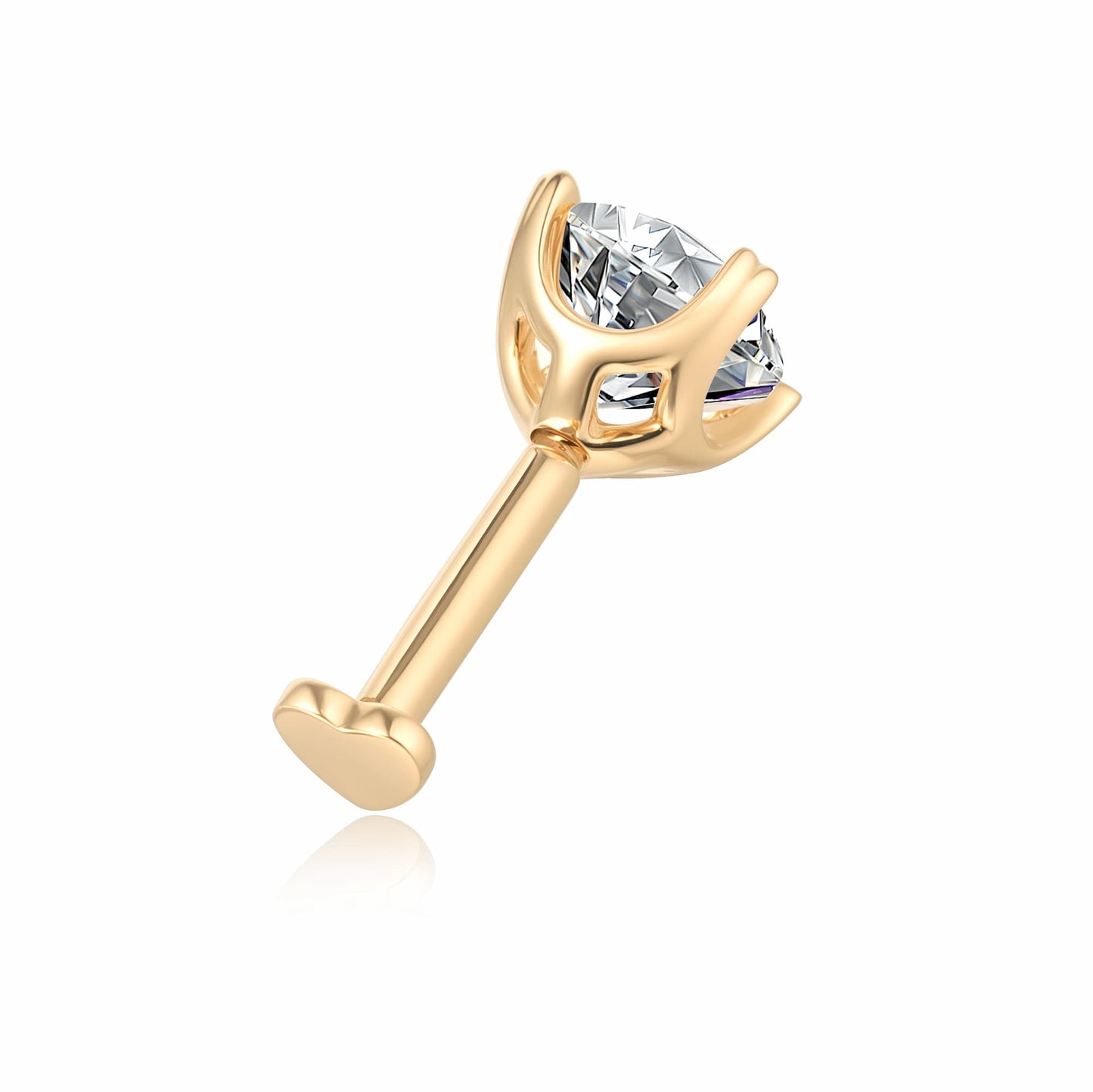 Threaded screw back detail of heart-prong round diamond stud earring