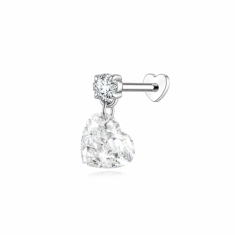 Heart Floating Lab Grown Diamond Dangle Threaded Stud Earring in 18K Solid Gold by LTM & CO.™, featuring a 0.5ct heart diamond suspended below a round accent for a floating light effect.