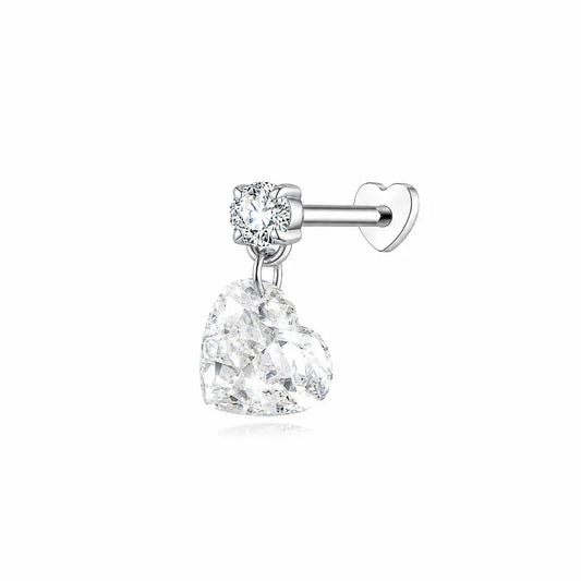 Heart Floating Lab Grown Diamond Dangle Threaded Stud Earring in 18K Solid Gold by LTM & CO.™, featuring a 0.5ct heart diamond suspended below a round accent for a floating light effect.